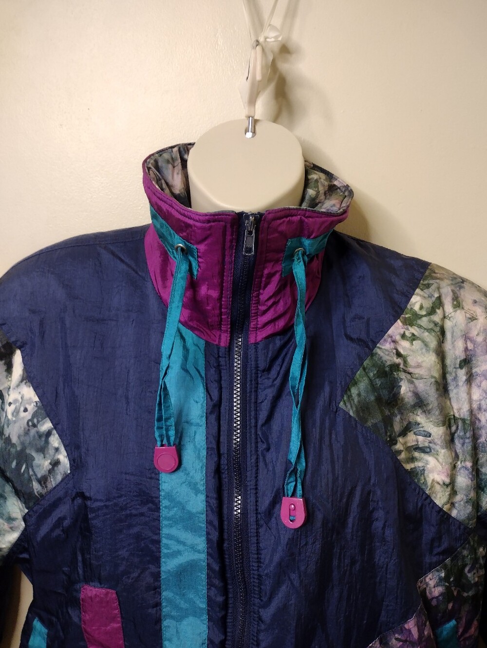 Vintage 1980's Otello Pelle Navy, Teal & Purple Nylon Ski Jacket - Picture 2 of 9